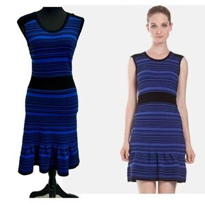 SANDRO blue black striped sleeveless knit peplum mini bodycon dress Sz 2